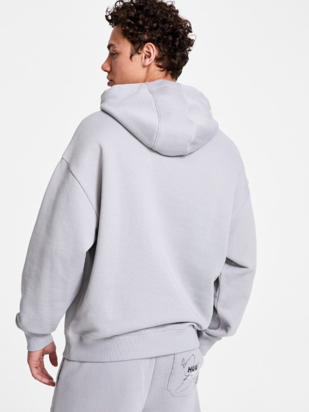 Hugo Boss Men's Nedimo Relaxed Fit Long Sleeve Logo Hoodie - Open Grey NWT - Picture 5 of 6